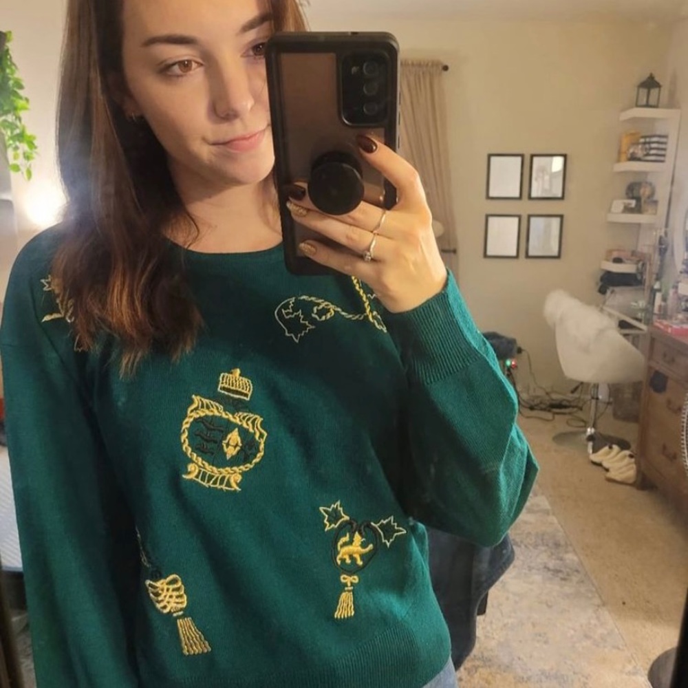 Beautiful Embroidered Green Sweater
